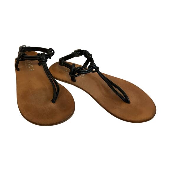 Office Girl Black Leather Thong Sandals - Picture 2 of 7